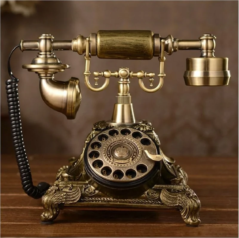 Resin Imitation Copper Vintage Style Rotary Retro Old Fashioned Rotary Dial Vintage Old Fashion Telephone For Home Office Decoration