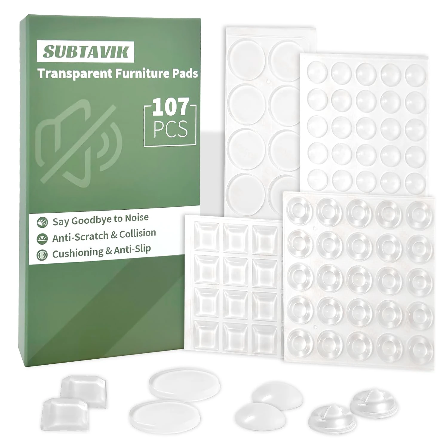 107 Pcs Cabinet Bumpers, Adhesive Cabinet Door Bumpers Transparent Rubber Pads Silicone Furniture Bumpers Rubber Feet Bumper Pads for Furniture & Doors Protectors (4 Sizes)