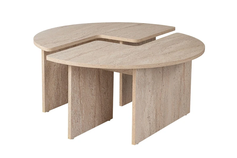 Elegant Coffee Table, Diameter 90 cm, 41 cm Height, 100% Melamine Coated Particle Board, 18 mm Thick, Stylish Travertine Marble Finish for Modern Living Spaces