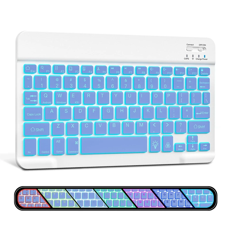 XIWMIX Wireless Bluetooth Keyboard, Ultra-Slim 7-Color Backlit Portable Rechargeable Keyboard for iPad 11th/10th/9th/8th/7th, iPad Pro/Air/Mini, for Samsung Tablets, iOS/Android/Windows Devices,Purple