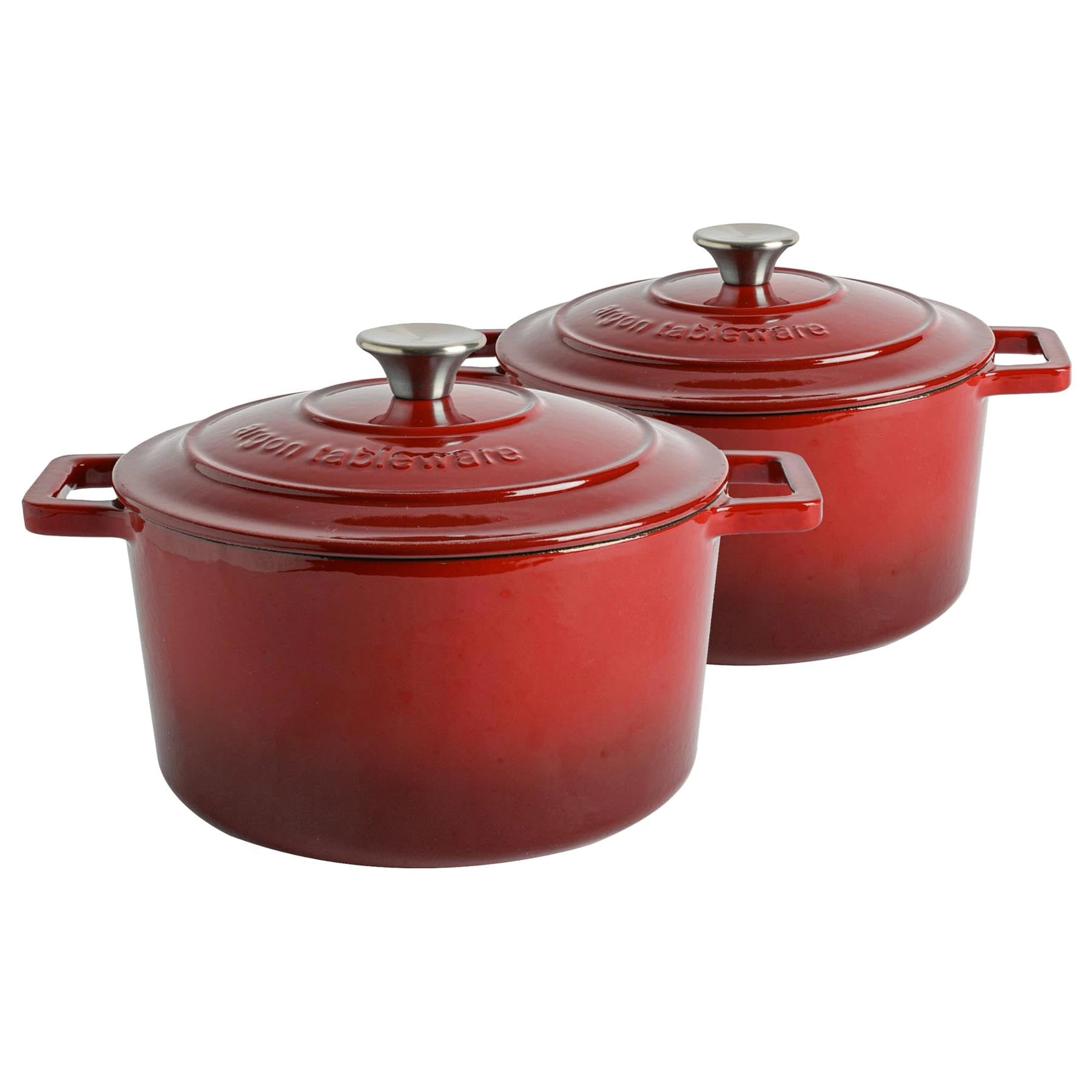 Argon Tableware 4.5L Round Cast Iron Casserole Dishes with Self-Basting Lids - Red Ombre - 2 Pack Induction Hob Cooking 4.75QT Dutch Oven Bread Baking Serving Roasting Stew Stock Pot Cookware Pan