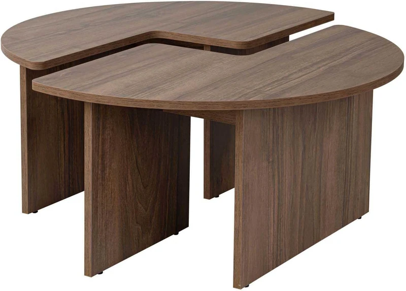 Elegant Walnut Coffee Table, Diameter 90 cm, 41 cm Height, 100% Melamine Coated Particle Board, 18 mm Thickness, Stylish & Durable for Modern Living Spaces