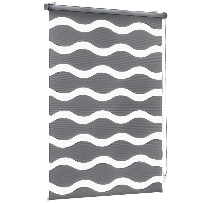 Sekey Double Roller Blind Waves Klemmfix No Drilling for Windows Double Roller Blind 130 cm Wide Duo Roller Blind Wave Blind Sun Protection 130 x 150 cm Dark Grey