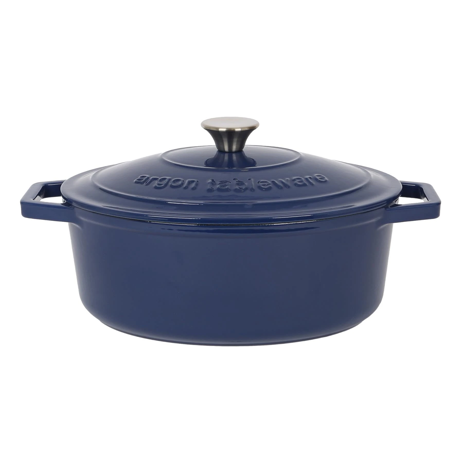 Argon Tableware 4.68L Oval Cast Iron Casserole Dish with Self-Basting Lid - Midnight Blue - 2.3L & 4.68L Induction Hob Cooking 4.84QT Dutch Oven Bread Baking Serving Roasting Stew Stock Pot Pan