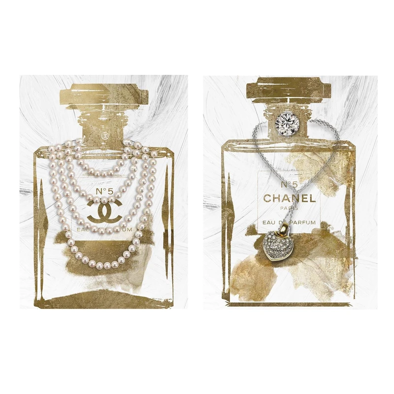 2 pieces Vintage Perfume Bottle Canvas Wall Art Modern Luxury Posters Print Fashion Glam Poster Picture for Bedroom Make up Room Home Decor 24"x36"