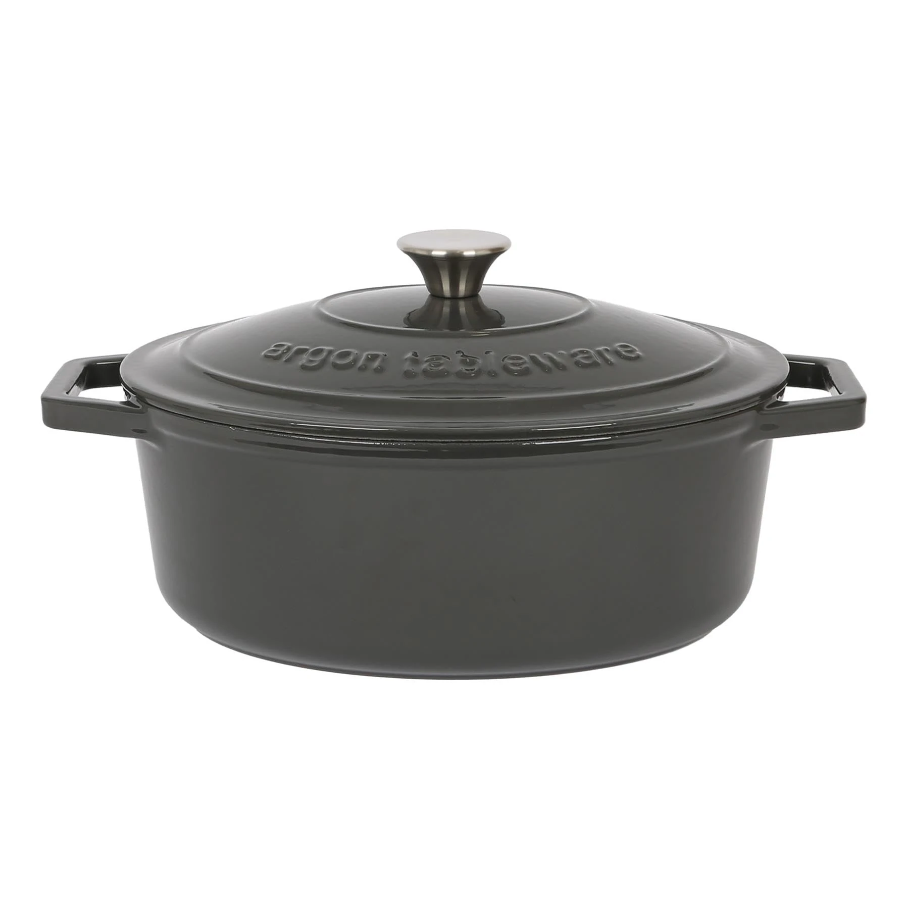 Argon Tableware 4.68L Oval Cast Iron Casserole Dish with Self-Basting Lid - Slate Grey - 2.3L & 4.68L Induction Hob Cooking 4.84QT Dutch Oven Bread Baking Serving Roasting Stew Stock Pot Cookware Pan