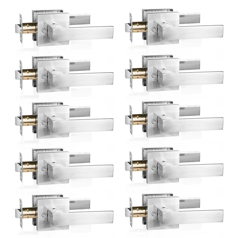 HARDHAWK Silver Door Handle Heavy Duty, Square Door Lever for Rooms (Passage, 10 Pack)