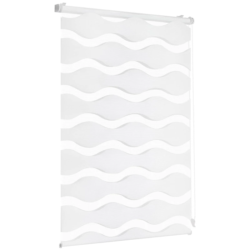 Sekey Double Roller Blind Waves Klemmfix No Drilling for Windows Double Roller Blind 115 cm Wide Duo Roller Blind Wave Blind Sun Protection 115 x 210 cm White