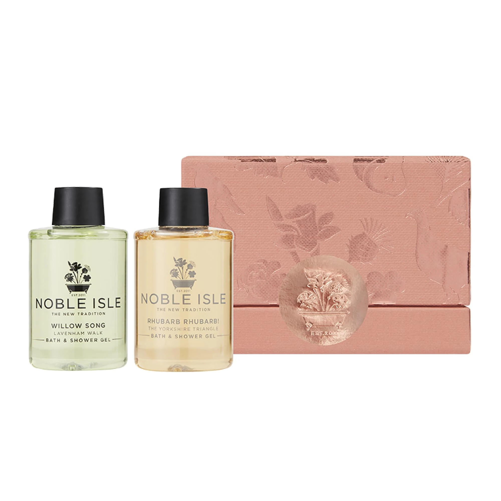 Noble Isle Gift Set | Morning Dew Luxury Rhubarb & Willow Song Bath & Shower Gel Duo Gift Set | Vegan & Cruelty Free | Made in the UK - 2 X 75ml