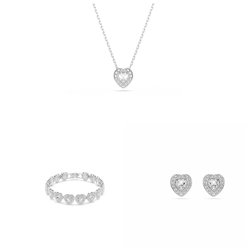 Swarovski x Ariana Grande Pendant, bracelet & earrings Mixed cuts, Heart, White, Rhodium plated