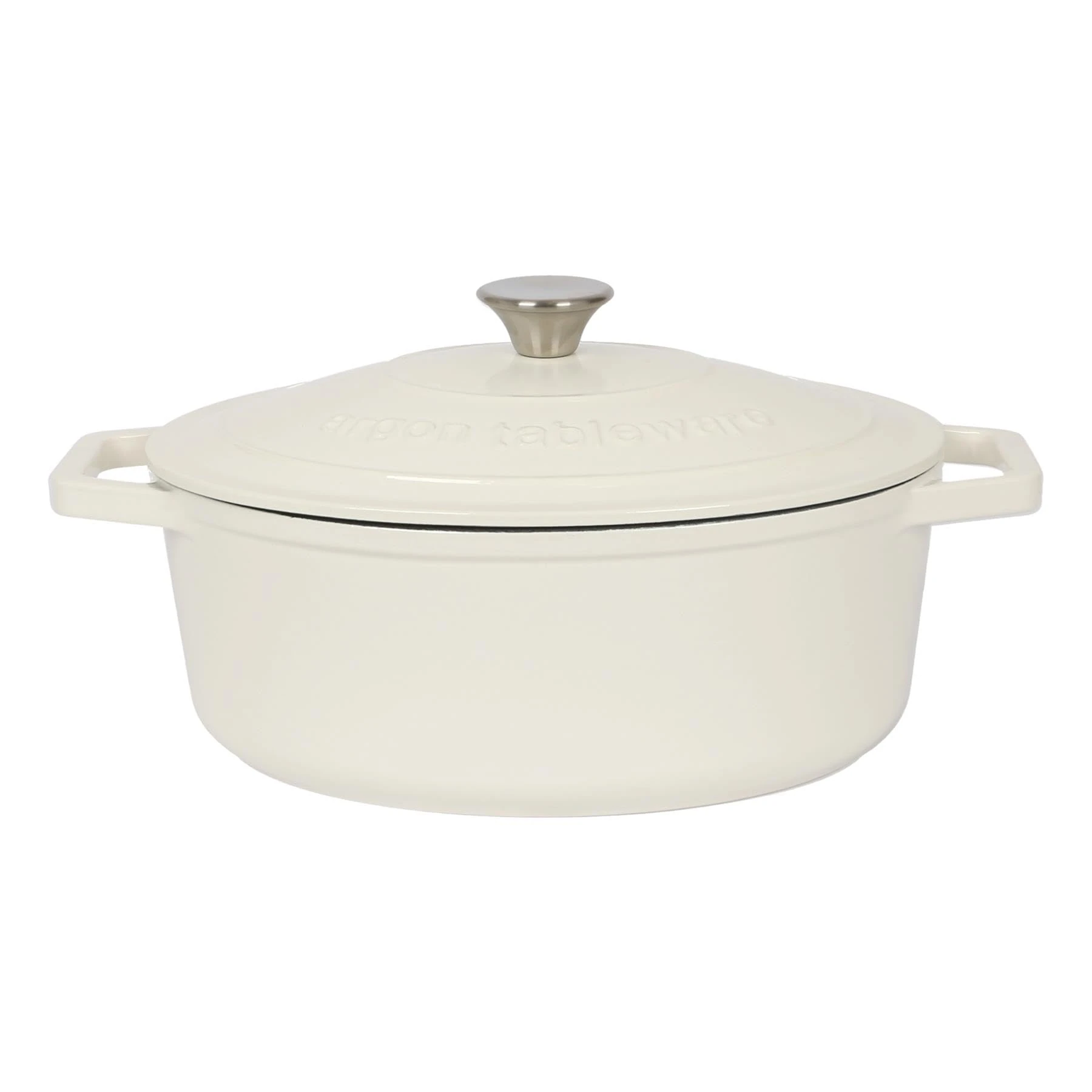 Argon Tableware 4.68L Oval Cast Iron Casserole Dish with Self-Basting Lid - Pebble Gloss - 2.3L & 4.68L Induction Hob Cooking 4.84QT Dutch Oven Bread Baking Serving Roasting Stew Stock Pot Pan