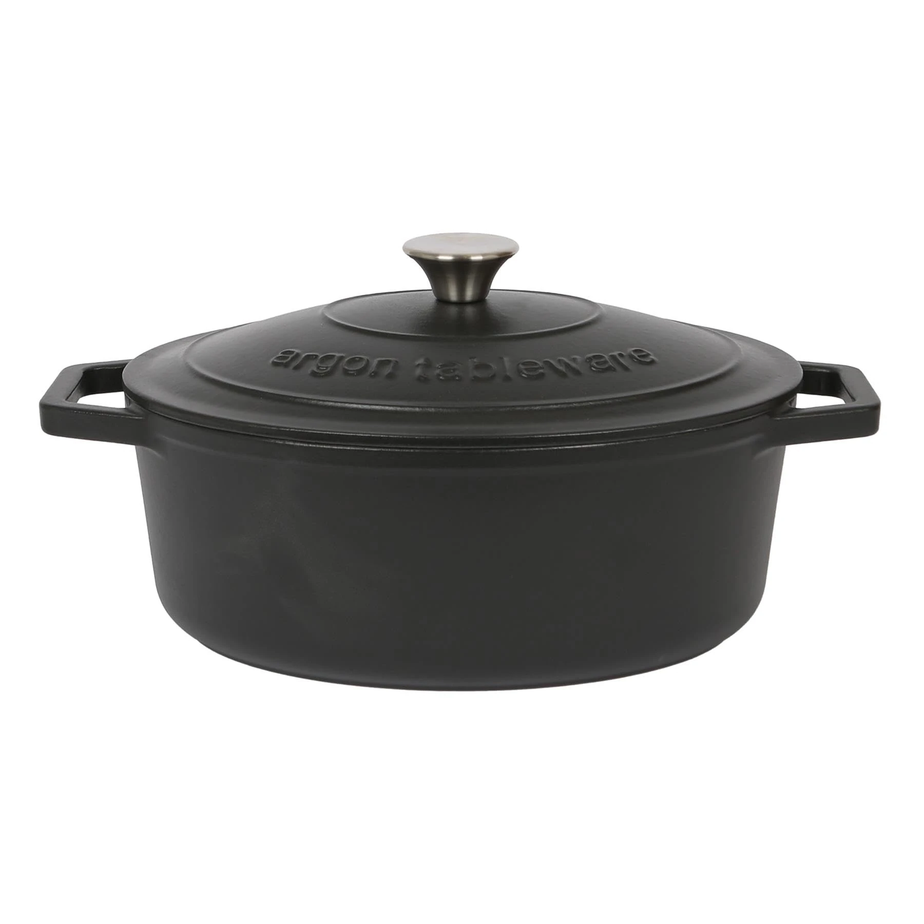 Argon Tableware 4.68L Oval Cast Iron Casserole Dish with Self-Basting Lid - Matt Black - 2.3L & 4.68L Induction Hob Cooking 4.84QT Dutch Oven Bread Baking Serving Roasting Stew Stock Pot Cookware Pan