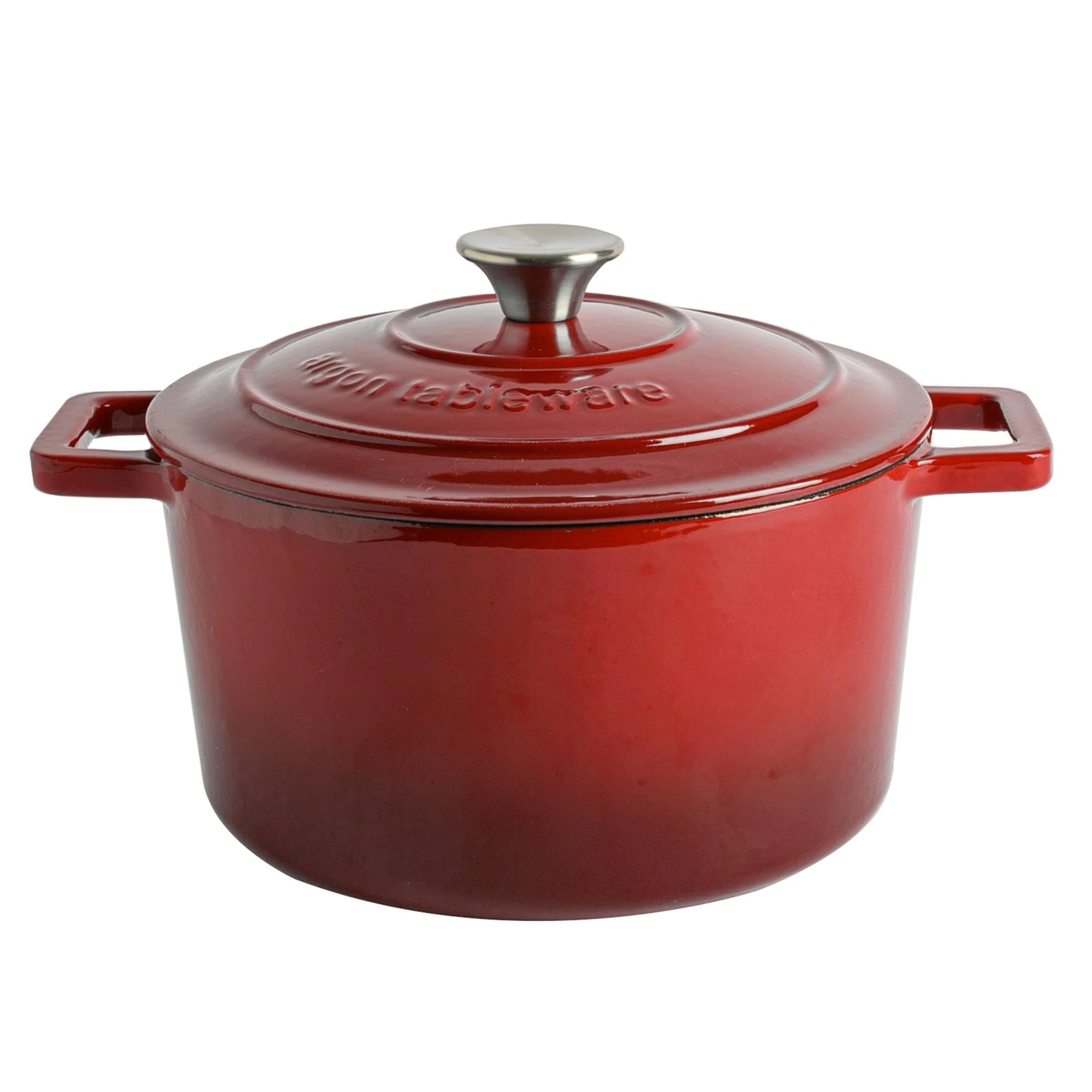 Argon Tableware 4.5L Round Cast Iron Casserole Dish with Self-Basting Lid - Red Ombre - 2.3L & 4.68L Induction Hob Cooking 4.75QT Dutch Oven Bread Baking Serving Roasting Stew Stock Pot Cookware Pan