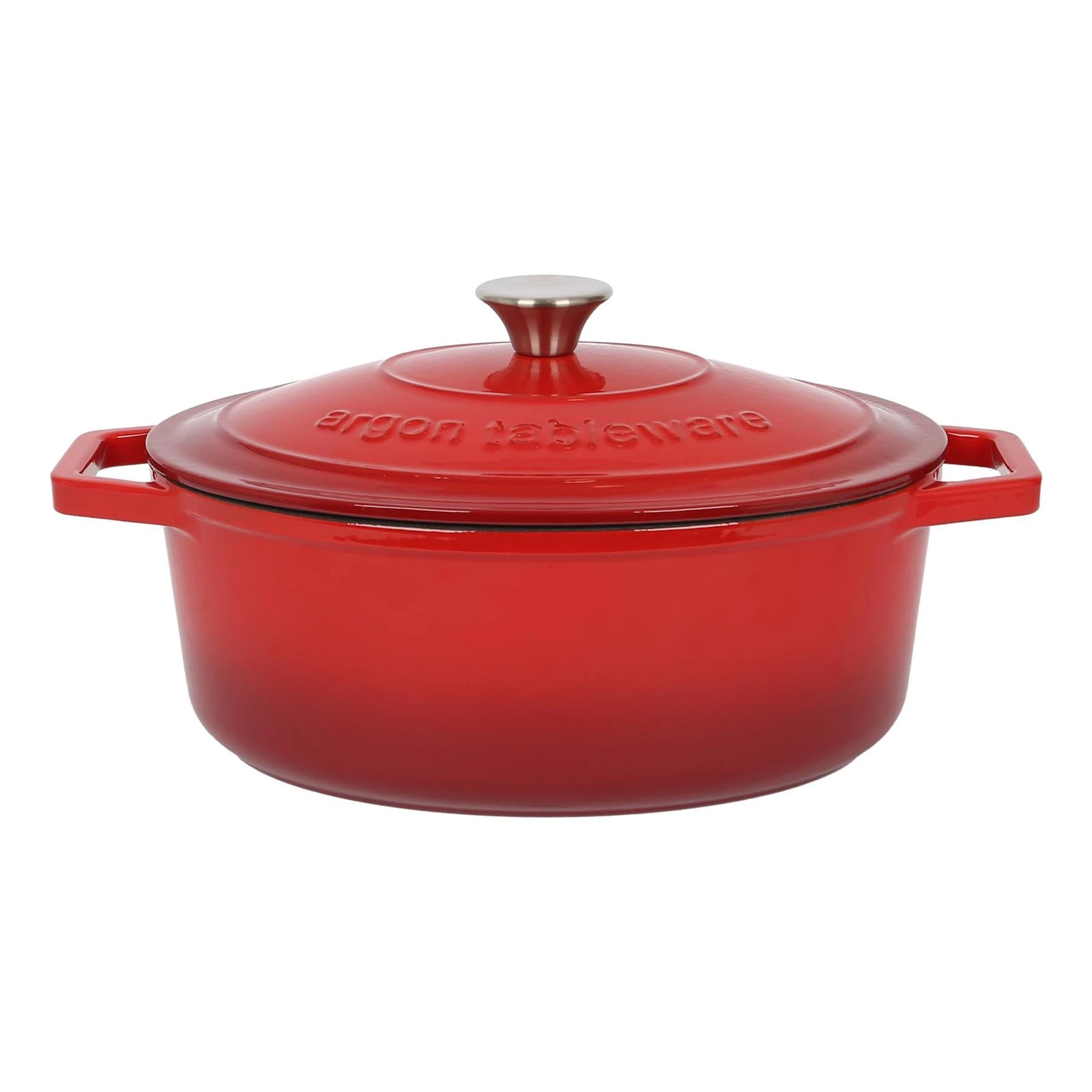 Argon Tableware 4.68L Oval Cast Iron Casserole Dish with Self-Basting Lid - Red Ombre - 2.3L & 4.68L Induction Hob Cooking 4.84QT Dutch Oven Bread Baking Serving Roasting Stew Stock Pot Cookware Pan
