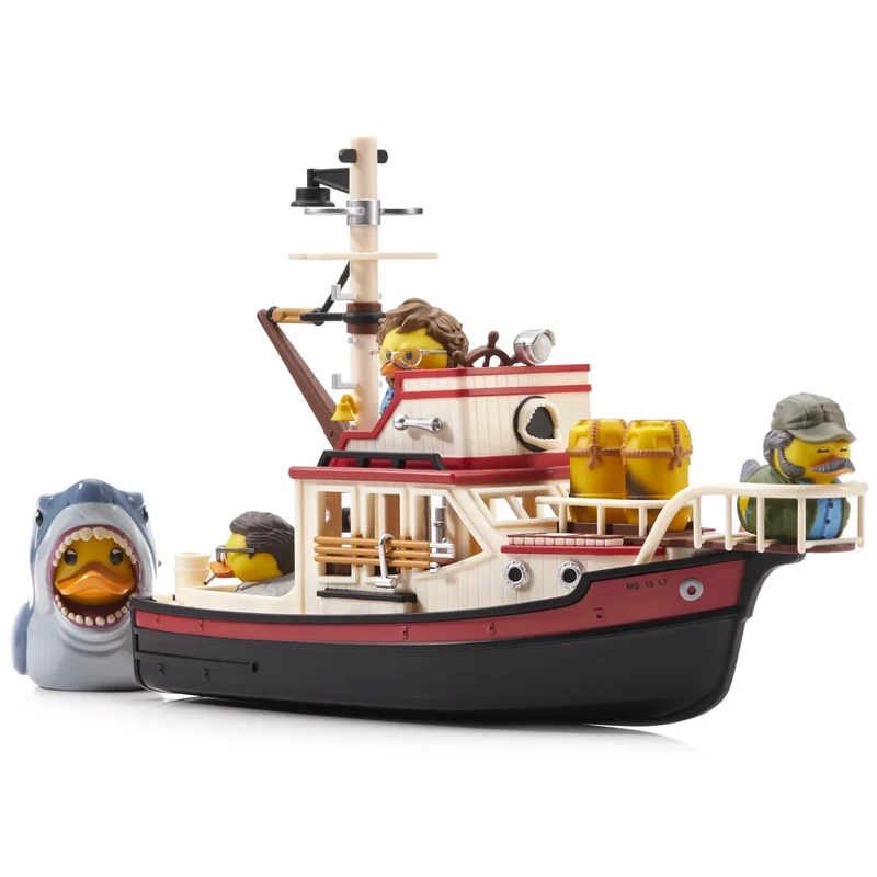 TUBBZ Jaws Floating Orca Boat Model Collectible Bundle Bath Playset – Includes Bruce the Shark and Mini Quint, Hooper, and Brody Duck Figures
