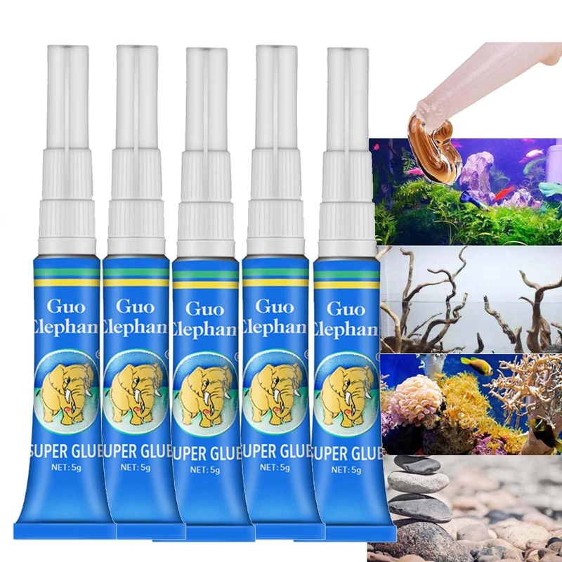 5PCS Aquarium Glue - Fast Curing, Waterproof Reef & Moss Glue for Aquascaping, Fish Tank Sealant, Clear Silicone Sealant for Plants & Decor