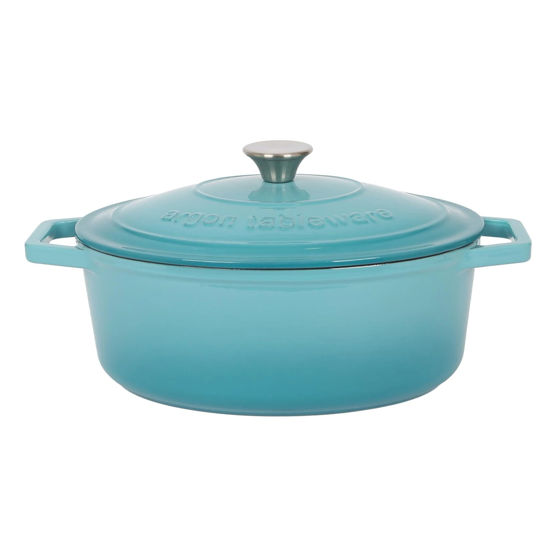 Argon Tableware 4.68L Oval Cast Iron Casserole Dish with Self-Basting Lid - Teal Ombre - 2.3L & 4.68L Induction Hob Cooking 4.84QT Dutch Oven Bread Baking Serving Roasting Stew Stock Pot Cookware Pan