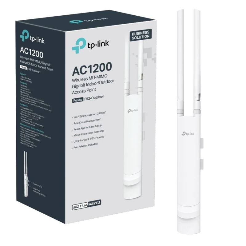TP-Link Festa F52-Outdoor AC1200 Wireless MU-MIMO Gigabit Indoor/Outdoor Access Point, Mesh & Seamless Roaming, Professional antennas, IP65 weatherproof