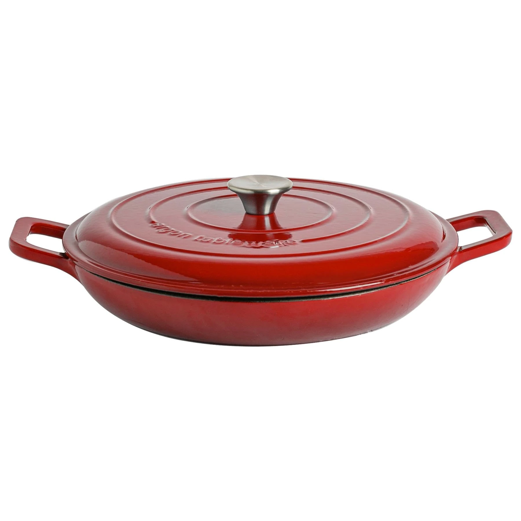 Argon Tableware 2.3L Shallow Cast Iron Casserole Dish with Self-Basting Lid - Red Ombre - 2.3L & 4.68L Induction Hob Cooking 2.43QT Dutch Oven Bread Baking Serving Roasting Stew Stock Pot Cookware Pan