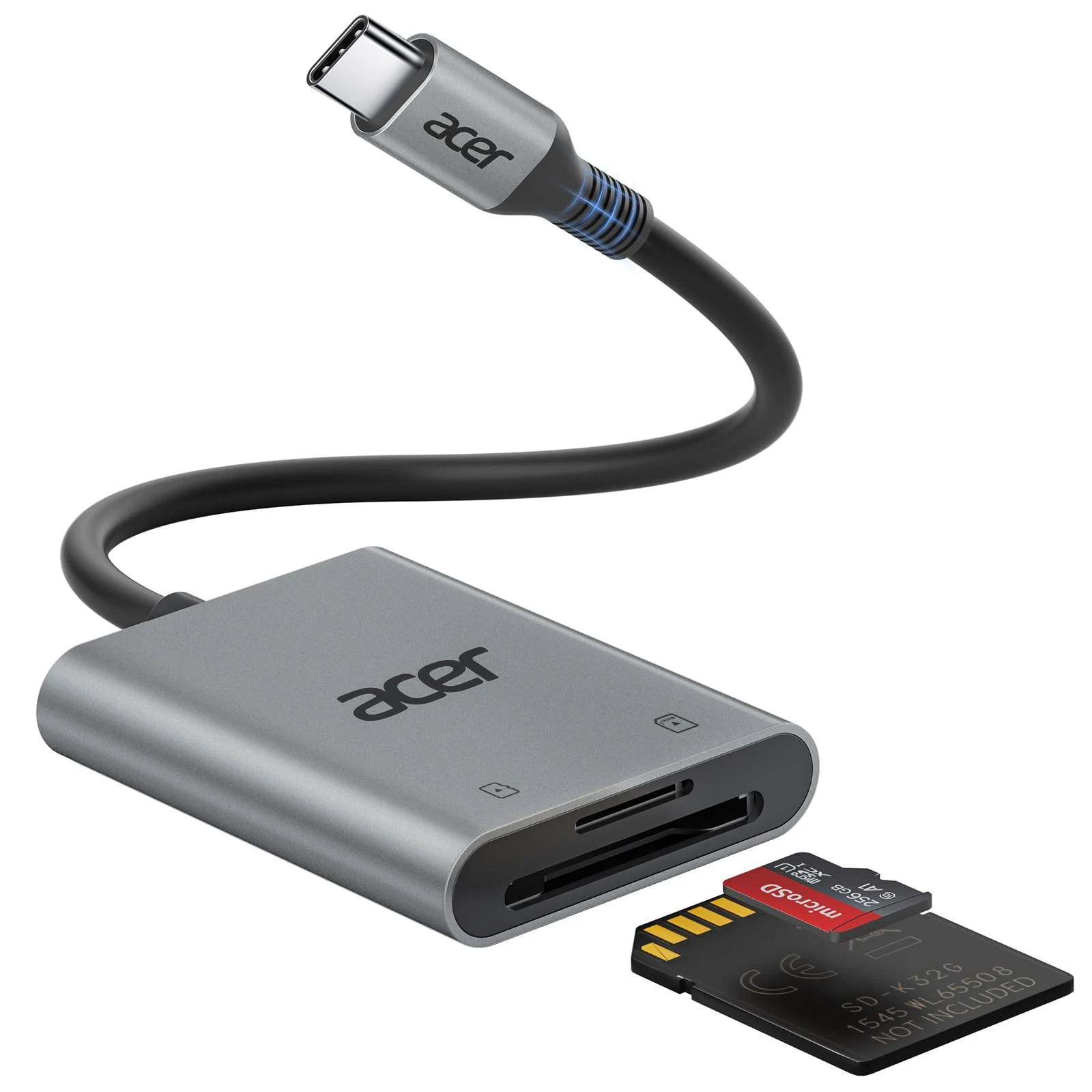 Acer USB-C SD Card Reader, High Speed Type-C Micro SD Card Adapter, USBC External Memory Card Reader SDXC, Micro SDXC Card, Compatible with MacBook Pro/Air, Acer Laptop, iPhone 16, Camera, and More