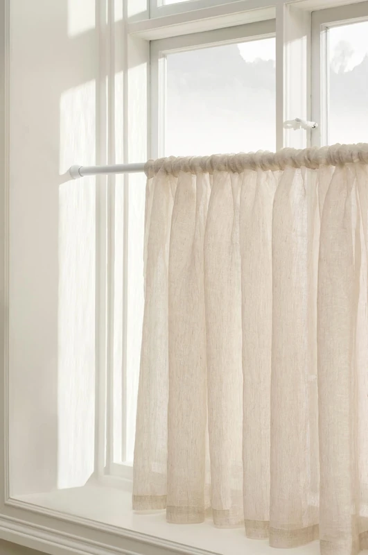 Jotex Ellen Short Linen Curtains - Flat Cafe Curtain, 250 cm Wide, 100% Linen (Pack of 1), Linen Beige, 75 x 250 cm