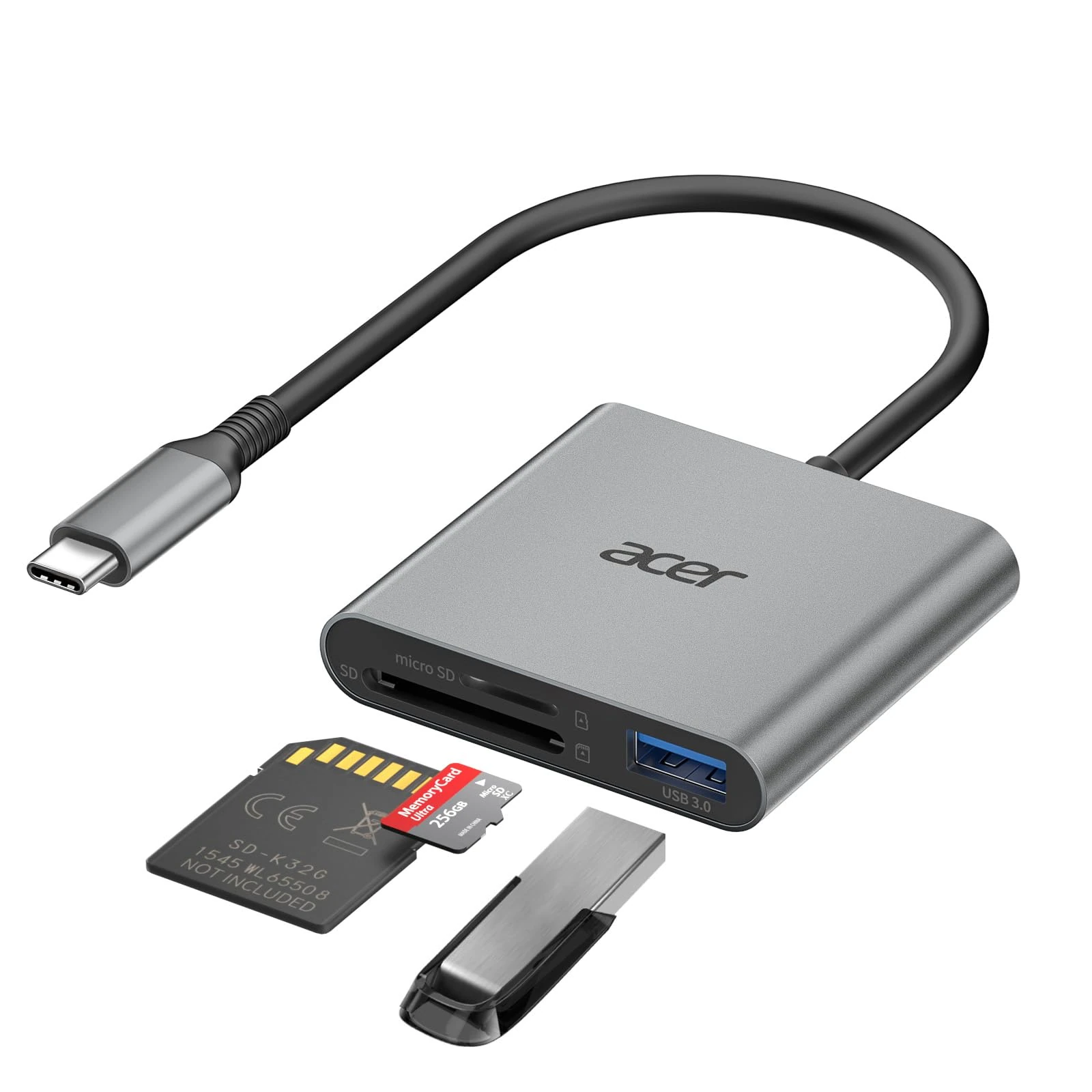 acer SD Card Reader with USB 3.0, 3-in-1 USB C to SD Card Adapter, Aluminum Memory Card Reader for TF/UHS-I/SDXC/SDHC/MMC/RS-MMC, for iPhone 16/15, MacBook Pro/Air, iPad Pro, Android, Galaxy S24