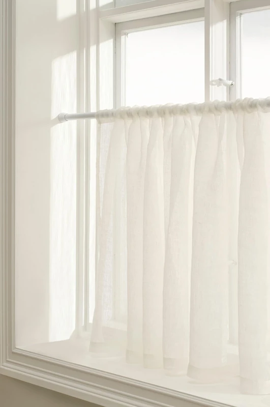 JOTEX Ellen Short Linen Panel Curtains - Flax Cafe Curtain 250 cm Wide, 100% Linen (Pack of 1) - White, 75 x 250 cm