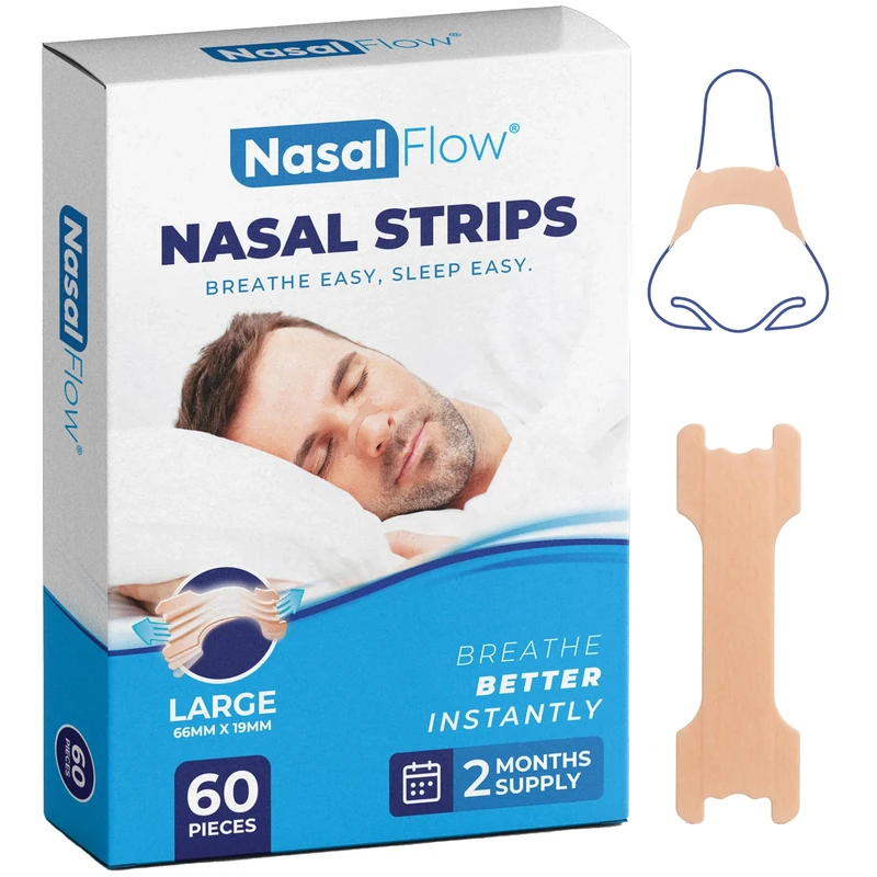 NasalFlow Large Nasal Strips 60 Pack - Drug-Free Relief for Snoring