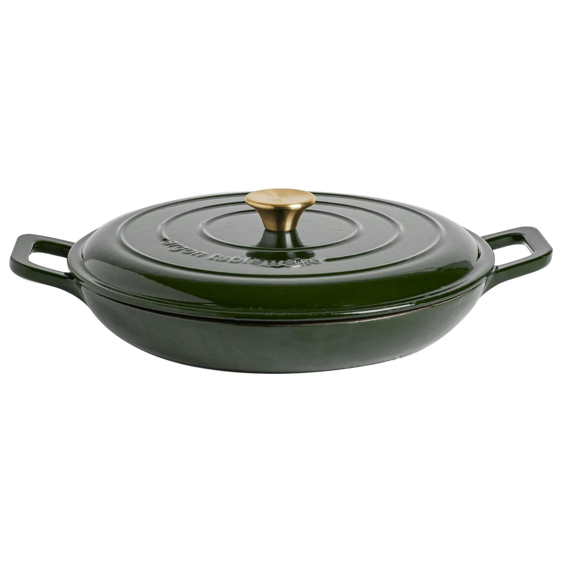 Argon Tableware 2.3L Shallow Cast Iron Casserole Dish with Self-Basting Lid - Green - 2.3L & 4.68L Induction Hob Cooking 2.43QT Dutch Oven Bread Baking Serving Roasting Stew Stock Pot Cookware Pan