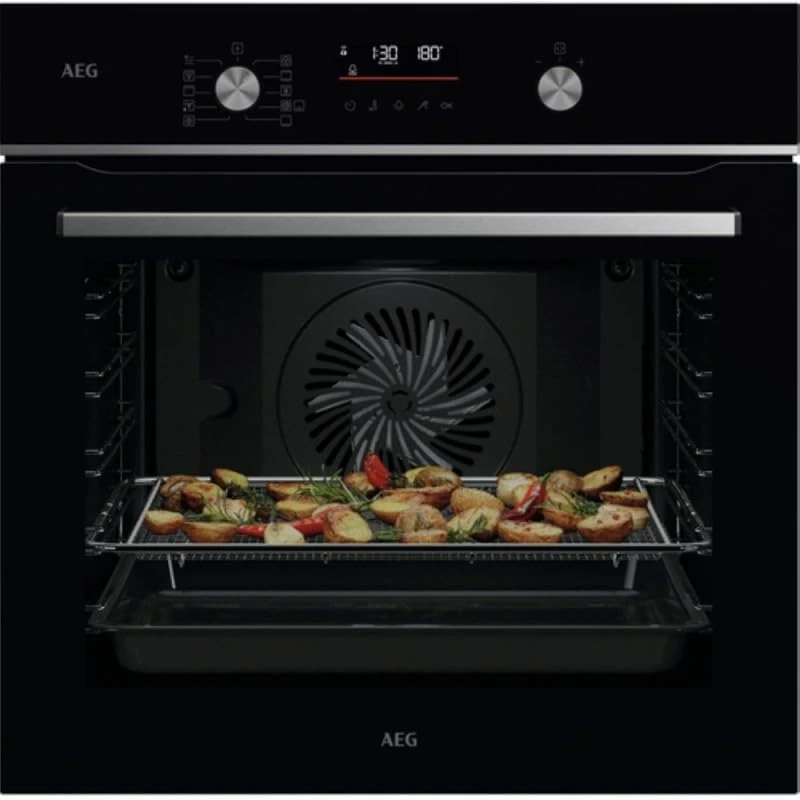 AEG OS6PB511AB Multifunction Oven, 71 L, Pyrolytic Cleaning, 9 Functions, 45 Automatic Programs, Thermal Probe, AirFry Tray, LED Display, WiFi Connectivity, Black