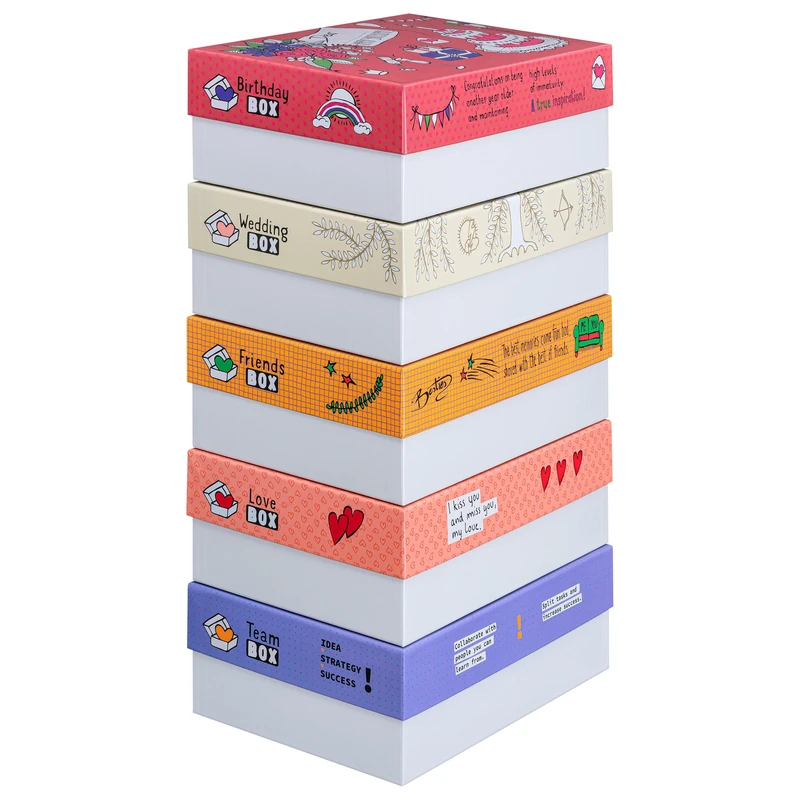 FALKEN Original StoryBoxes Assorted Pack of 5 120 mm High DIN A4+ Made in Germany Gift Box with Lid Ideal for Memories, Photos, Collections, Pictures, Crafts Storage Box Box