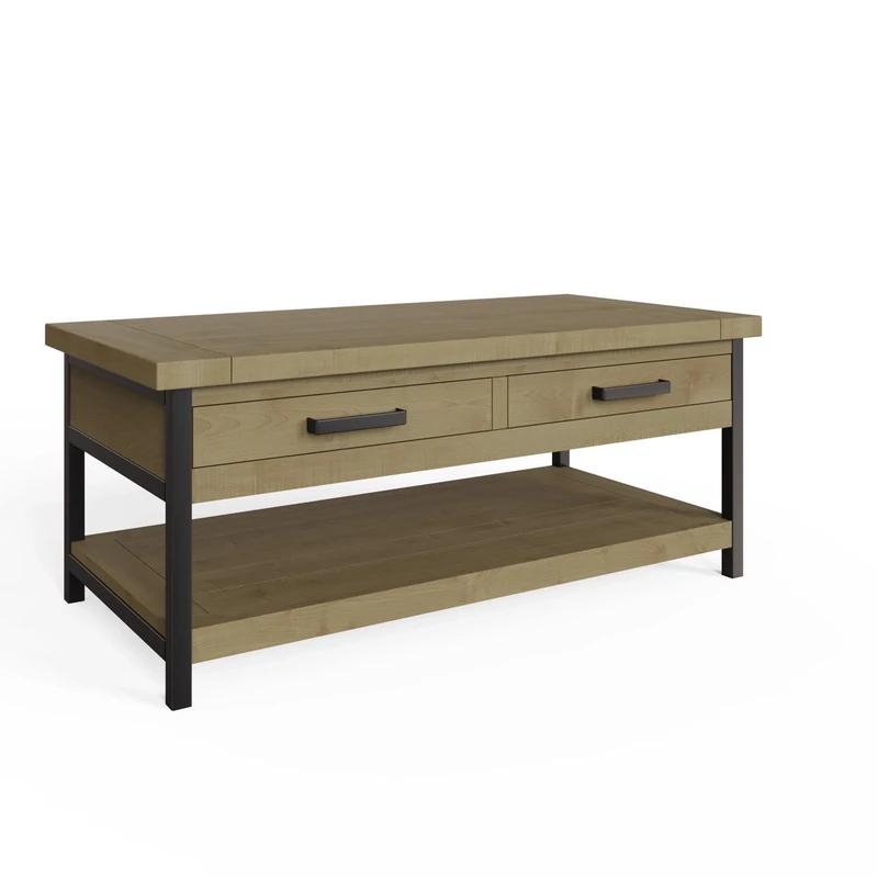 FWStyle 2 Drawer Coffee Table Driftwood Lacquered Solid Reclaimed Pine - H50 X W120 X D60cm