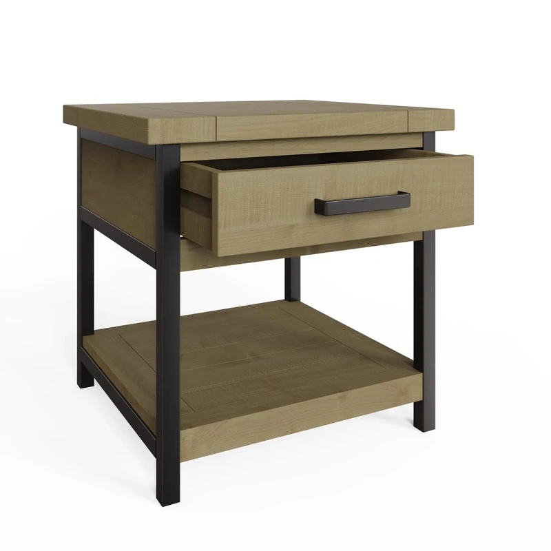 FWStyle 1 Drawer Side Table Driftwood Lacquered Solid Reclaimed Pine - H60 X W60 X D55cm