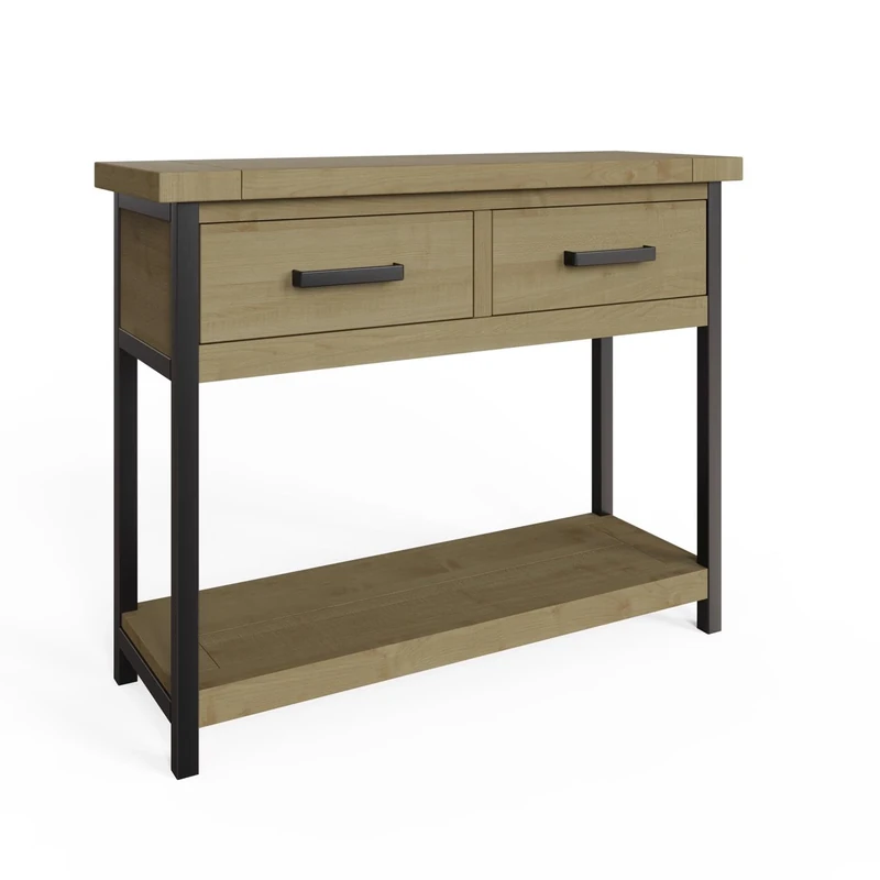 FWStyle 2 Drawer Console Table Driftwood Lacquered Solid Reclaimed Pine