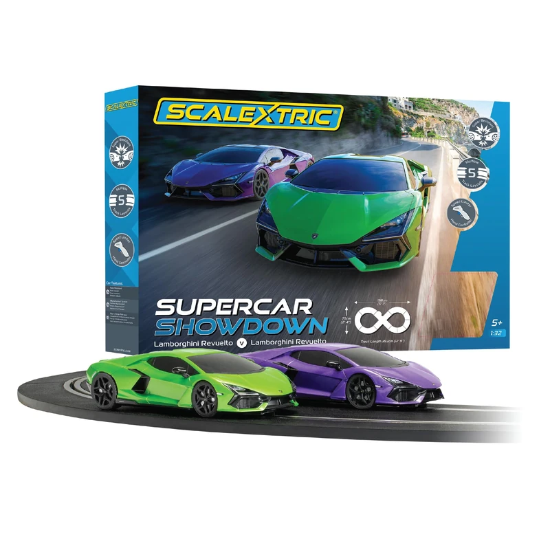 Scalextric Racing Track Sets for Kids - C1457M Supercar Showdown - Lamborghini Vs. Lamborghini - Electric Race Kit for Boys & Girls 5+, Slot Car Toys & Games - 1:32 Scale Mini Car Sets