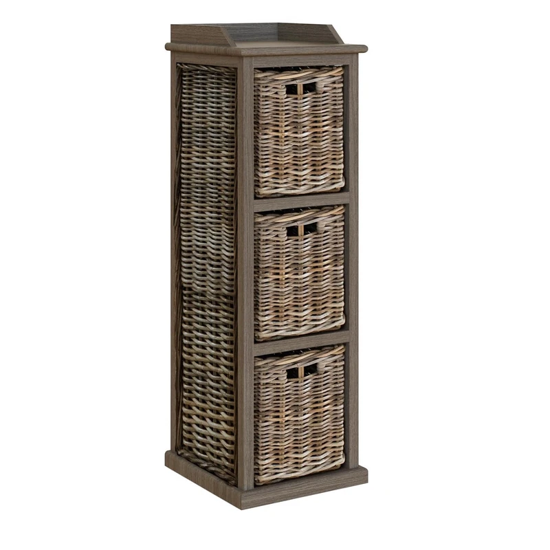 FWStyle Handmade Kubu Rattan 3 Basket Storage Unit - H120 X W39 X D40cm - Image 1