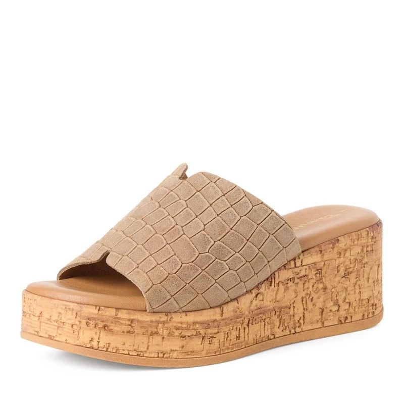 Tamaris Women's leather mules with wedge heel brown 6.5 UK - Image 1