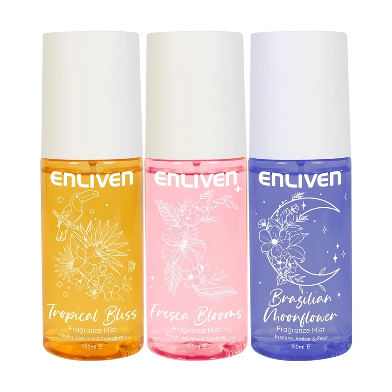 Enliven Body Mist for Women - 150mlx3 Pack - Tropical Bliss, Fresca Blooms & Brazilian Moonflower Body Spray - Gifts For Women - Fragrance Body Mist - Womens Body Spray