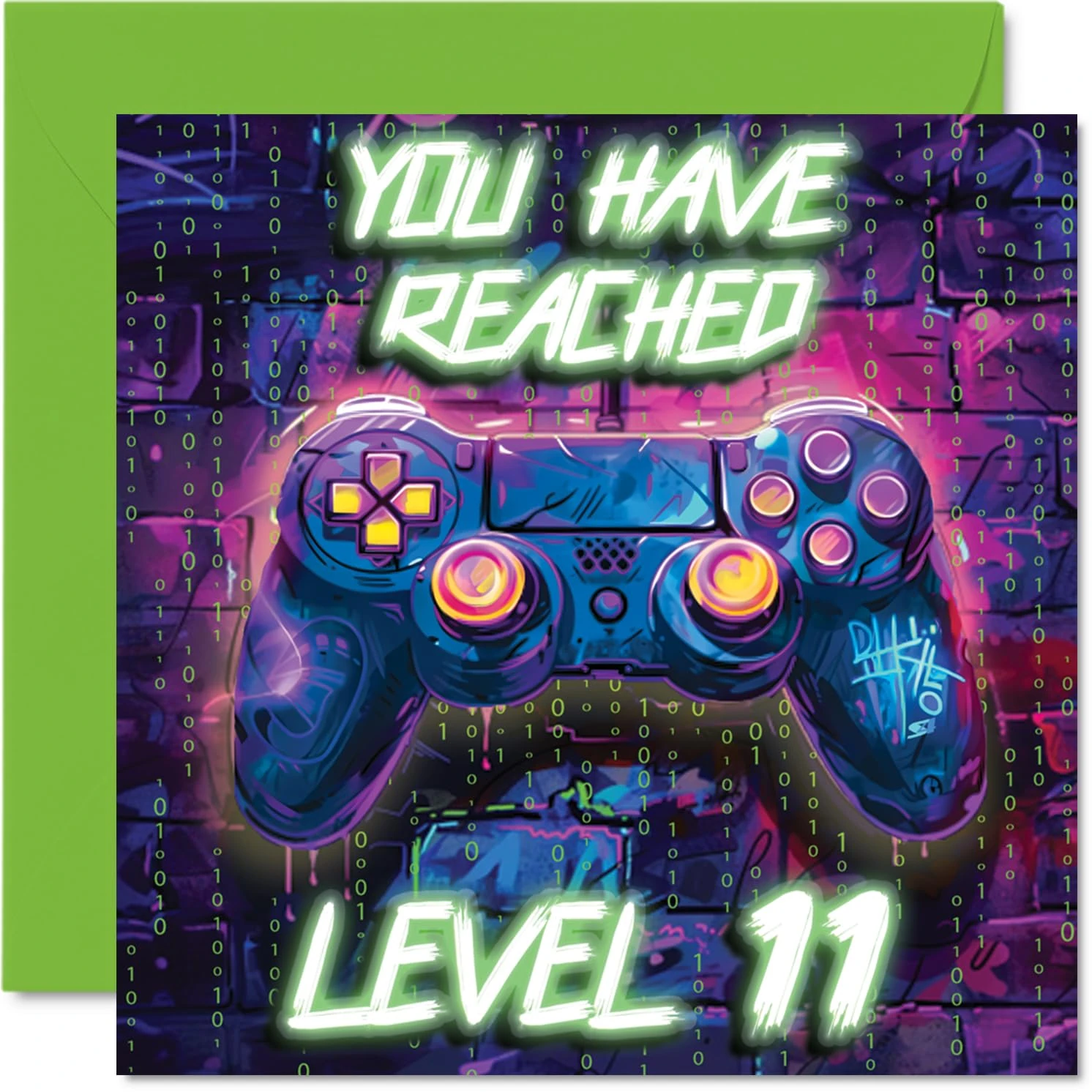 11th Birthday Cards for Boys - Neon Video Gamer - Happy Birthday Card for 11 Year Old Boy Grandson Nephew Cousin Brother, 145mm Bday Greeting Cards