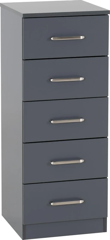 Seconique Dakota 5 Drawer Narrow, Slim Chest in Dark Grey