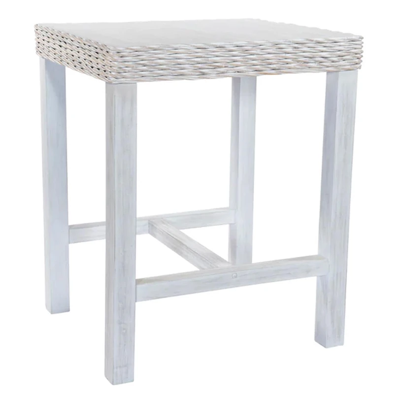 FWStyle Whitewash Rattan Bar Table - H100 X W73 X D83cm
