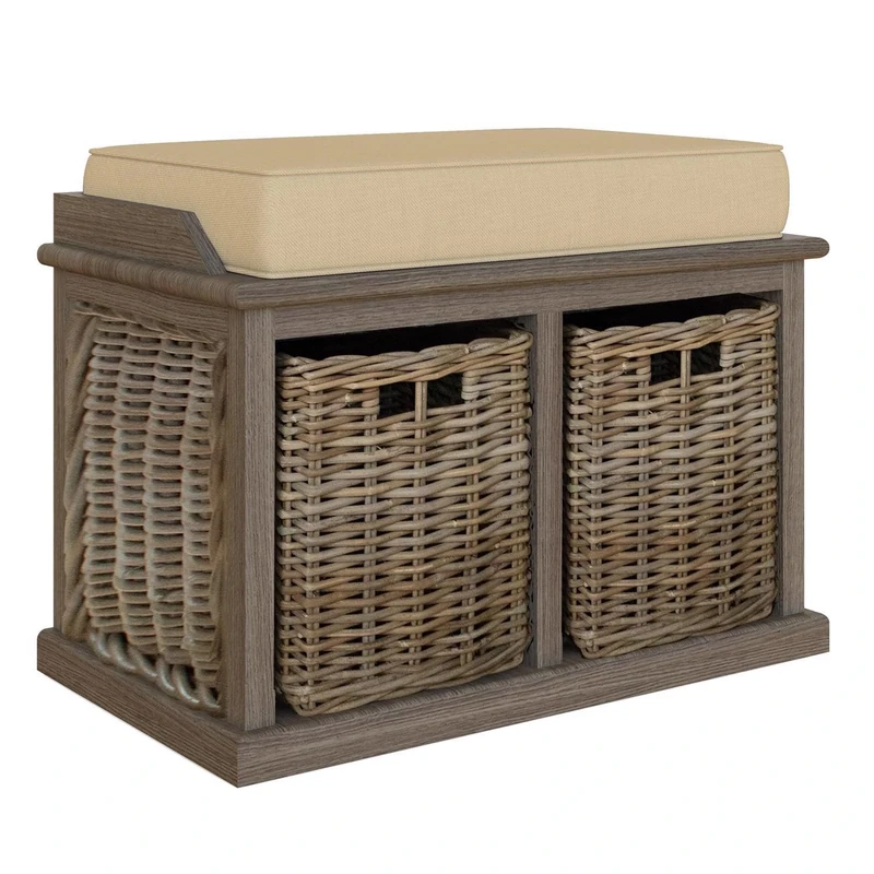 FWStyle Handmade Kubu Rattan Small Basket Storage Bench - H48 X W70 X D39cm