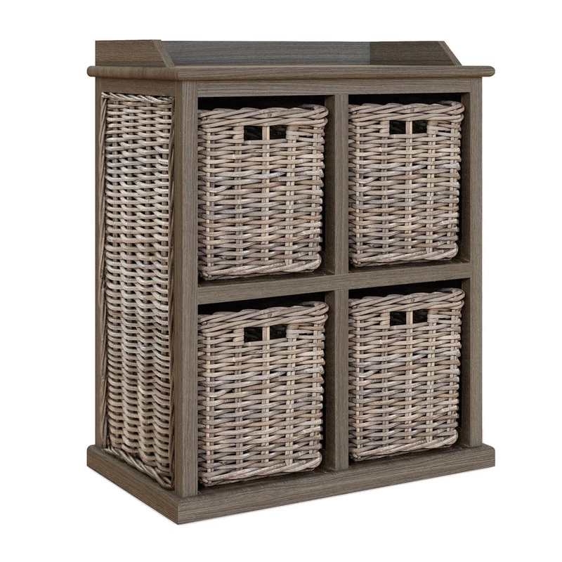 FWStyle Handmade Kubu Rattan 2 Over 2 Basket Storage Unit - H84 X W70 X D40cm