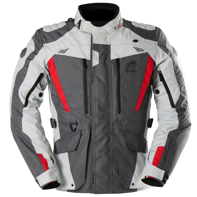 Furygan Men's Apalaches Evo Season Motorcycle Jacket-Waterproof, Breathable-D3O Protectors-Removable Thermal Lining-12 Pockets, Grey-Pearl-Red, 5XL