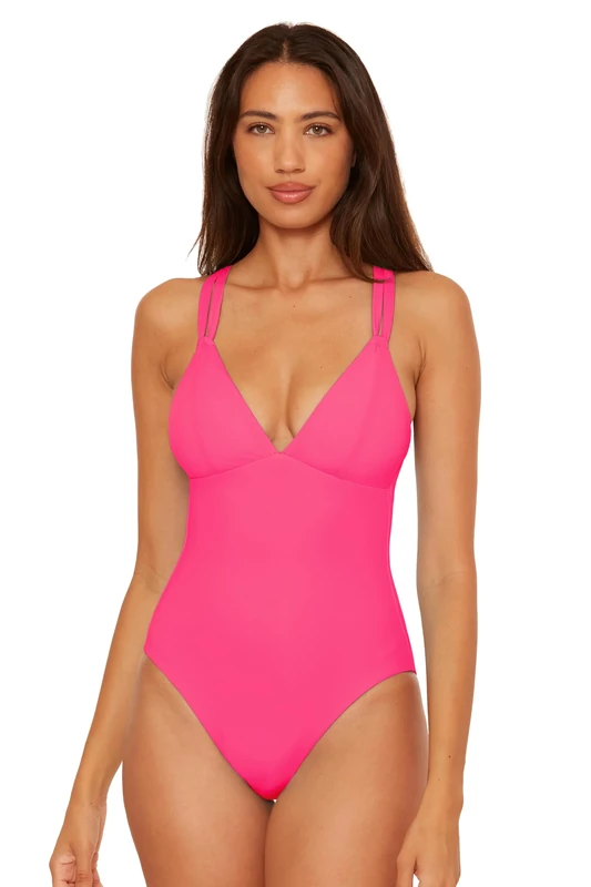 BECCA Women's Color Code Reversible One Piece Swimsuit, Adjustable, Bathing Suits, Punch Coral Rose, Large