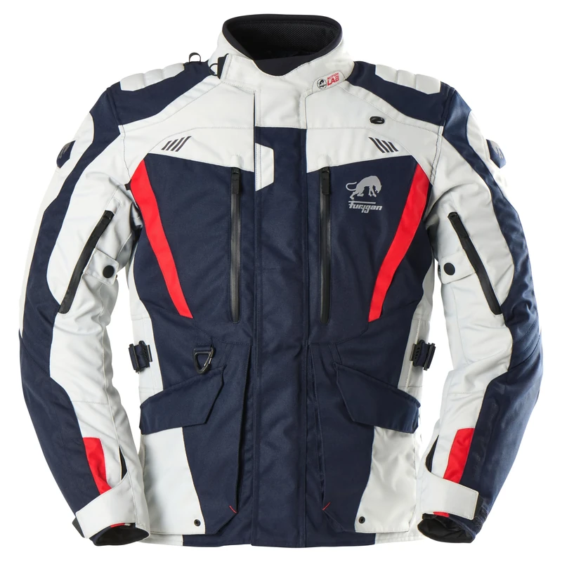 Furygan Men's Apalaches Evo Season Motorcycle Jacket-Waterproof, Breathable-D3O Protectors-Removable Thermal Lining-12 Pockets, Blue-Pearl-red, L
