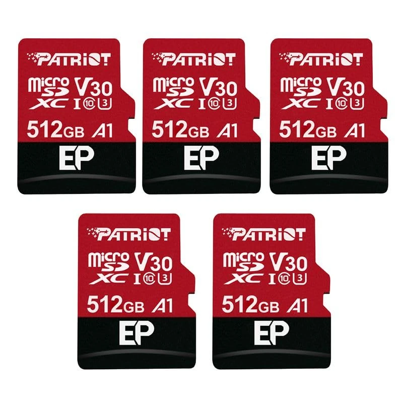 Patriot EP Series 512GB Micro SDXC V30 A1 UHS-I U3 4K UHD Memory Card 5 Pack - PEF512GEP31MCX5