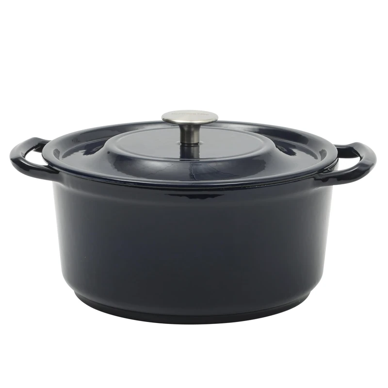 Kenmore Oak Park 5-Quart Cast Iron Dutch Oven Casserole With Lid With Metallic Enamel - Blue