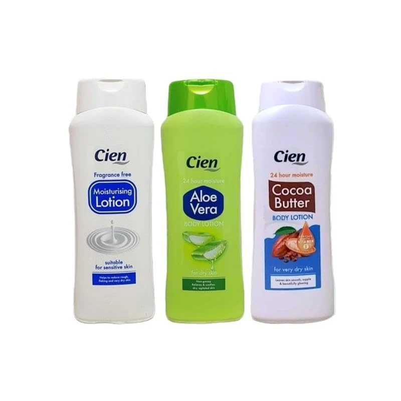 ark future Set of Cien | Moisturising Lotion - Suitable For Sensitive Skin + Aloe Vera - Body Lotion - Cocoa Butter - For Very Dry Skin | 500 mL Each - Image 1