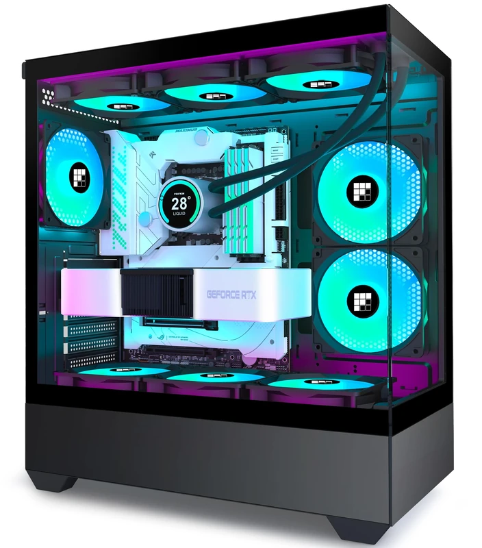 FOIFKIN PC Case - Pre-Installed 5 PWM ARGB Fan, ATX Mid-Tower Gaming PC Case, F01 (Black, F01)